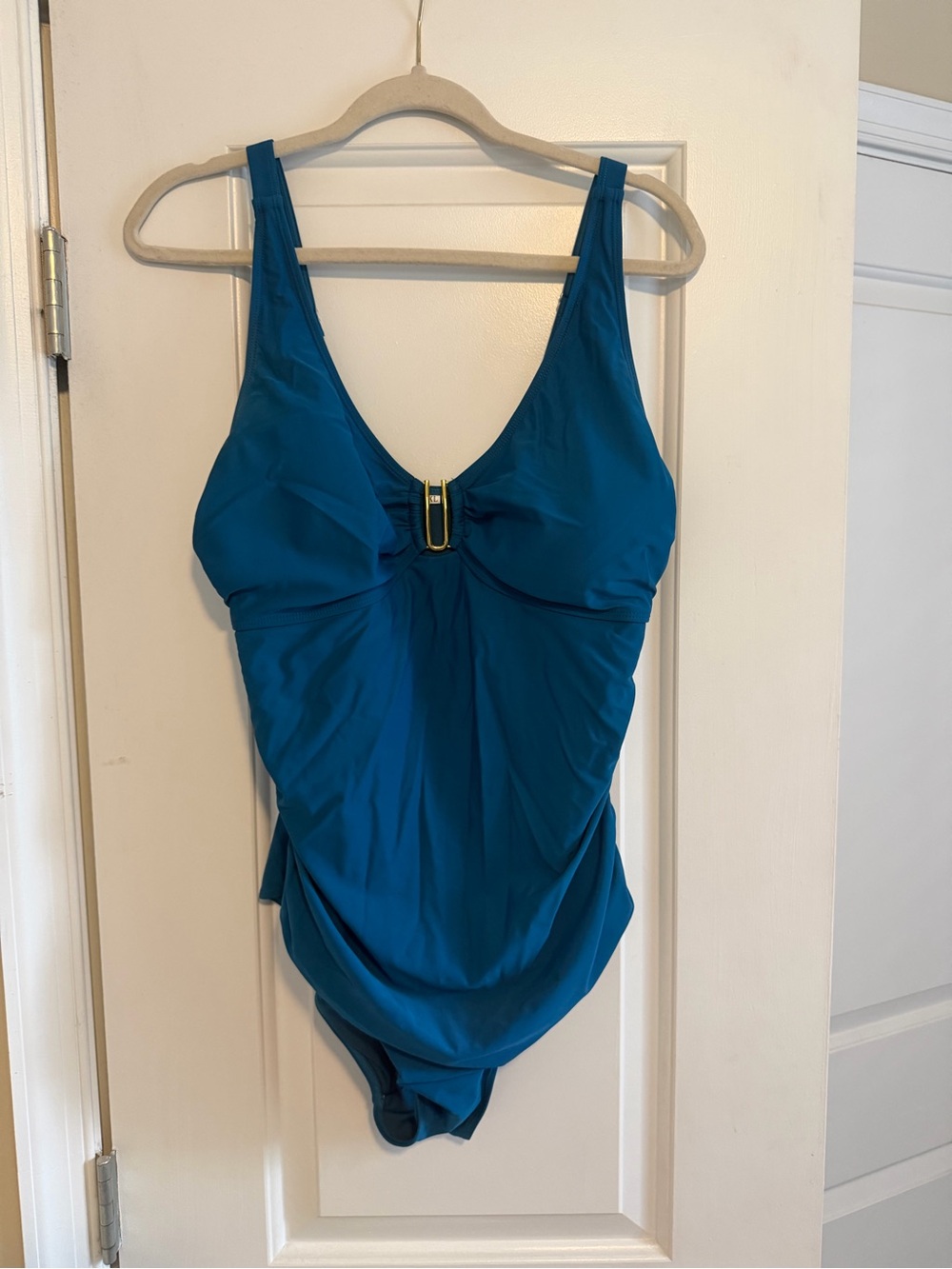 Classic Teal One-Piece Swimsuit with Front Buckle